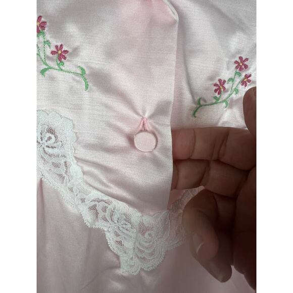 80s Pink Satin Lace Embroiderd Cotton Lined Night Sleep Shirt Large Jodie Arden - Picture 6 of 9